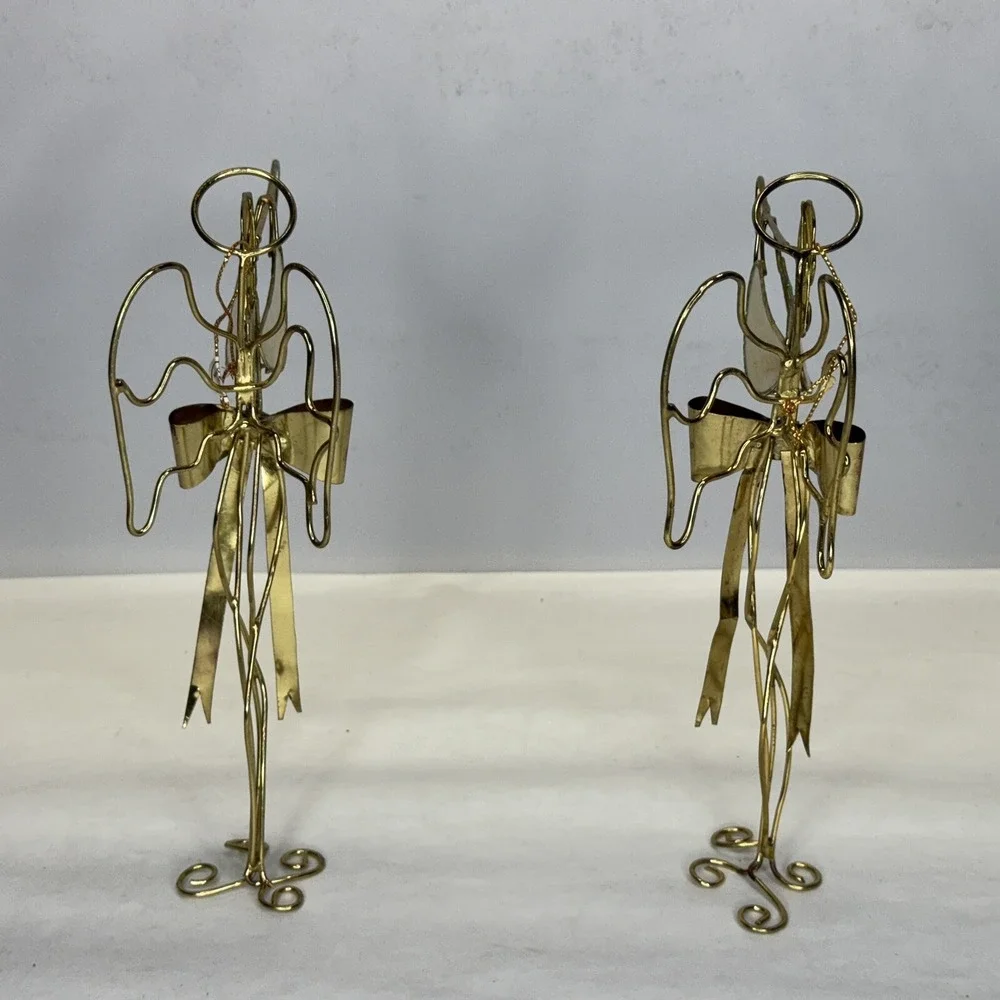 2‎ VTG. Stained Glass & Brass Color Angel Trumpet Free Standing Or Hang On Tree!
